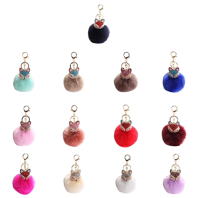 Голова Животного пушистые подвески для ключей шар из кроличьего меха кулон