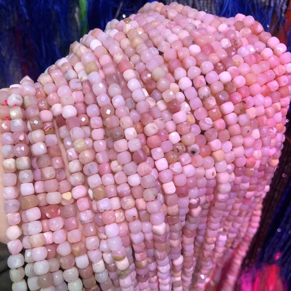 Natural Stone Loose Beads Pink Opal Cube Faceted DIY for MakingJewelry Necklace Bracelet Accessories Size 4mm | Украшения и