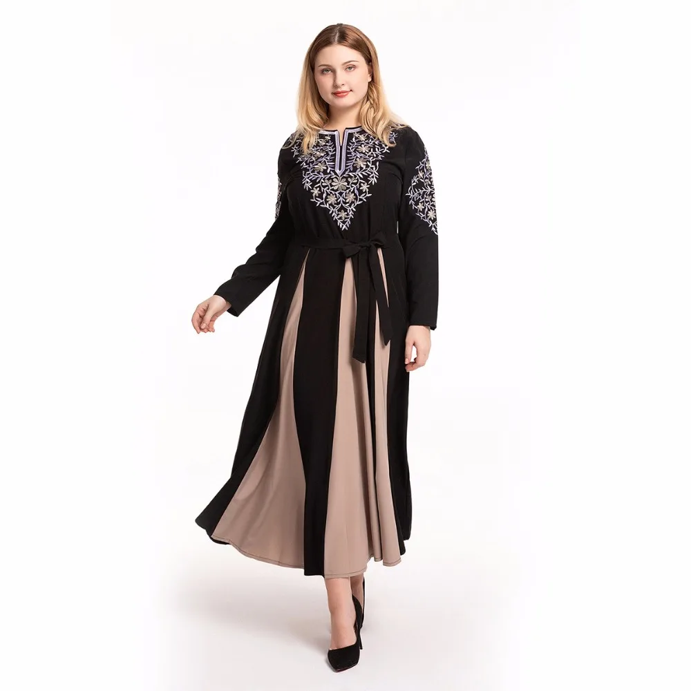 Элегантная мусульманская вышивка abaya Макси платье хиджаб длинные халаты кимоно Рамадан Eid Исламская, молитвенная Ближний Восток Tesettur Elbise