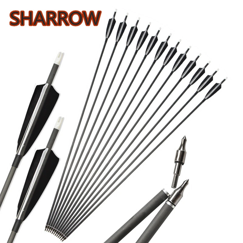 

6/12pcs 35" Archery Carbon Arrows SP500 Target Tips Nocks Carbon Arrow With 4" Turkey Feathers Bow Hunting Shooting Accessories