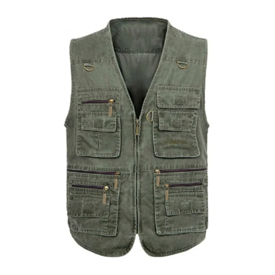 ZOGAA MenS Baggy Jacket Tactical Vest Male Multi pockets Denim Outdoor