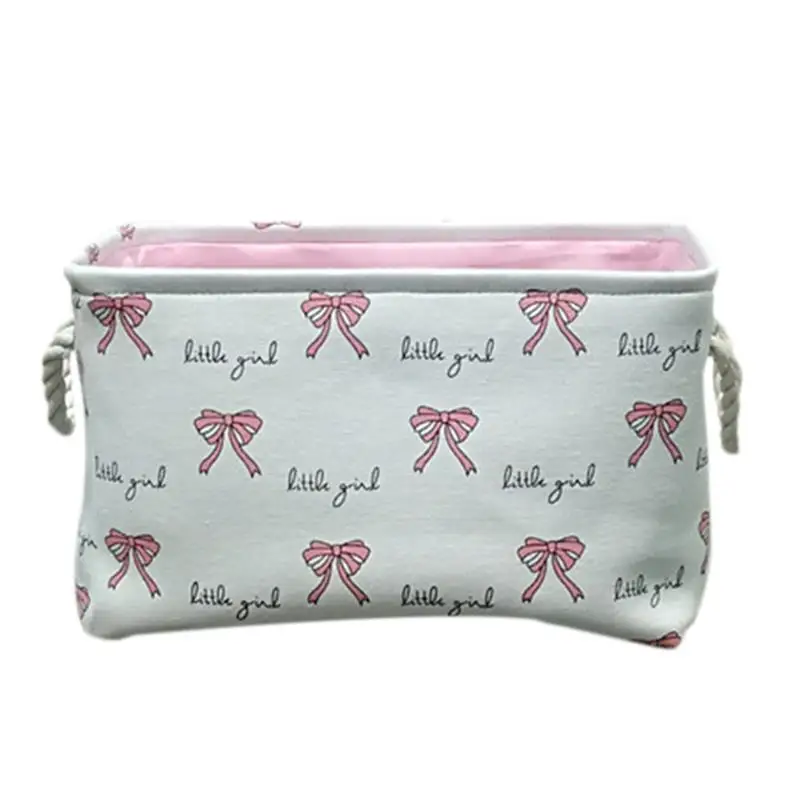NEW New Pink Laundry Basket Organizer For Dirty Clothes Cotton Ballet Girl Bow Print Toys Organizer Home Storage Organization