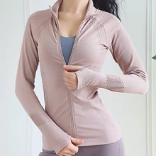 Zhangyunuo, Женские кофты, укороченный топ, для спортзала, на молнии, для фитнеса, для активного отдыха, спортивная, сухая, облегающая куртка, эластичная, с высоким воротником, с длинным рукавом, одежда