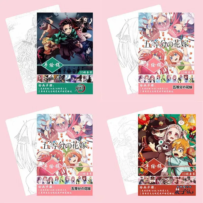10 páginas/libro para colorear para niños, libro para pintar con diseño de Anime Demon Slayer, Hanako-kun, libros antiestrés