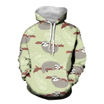 

FORUDESIGNS Sloth design Hoodies Autumn Winter 3D Sweatshirts Men/Women Hoodies With Hat Print on demand Casual Long Sleeve Tops