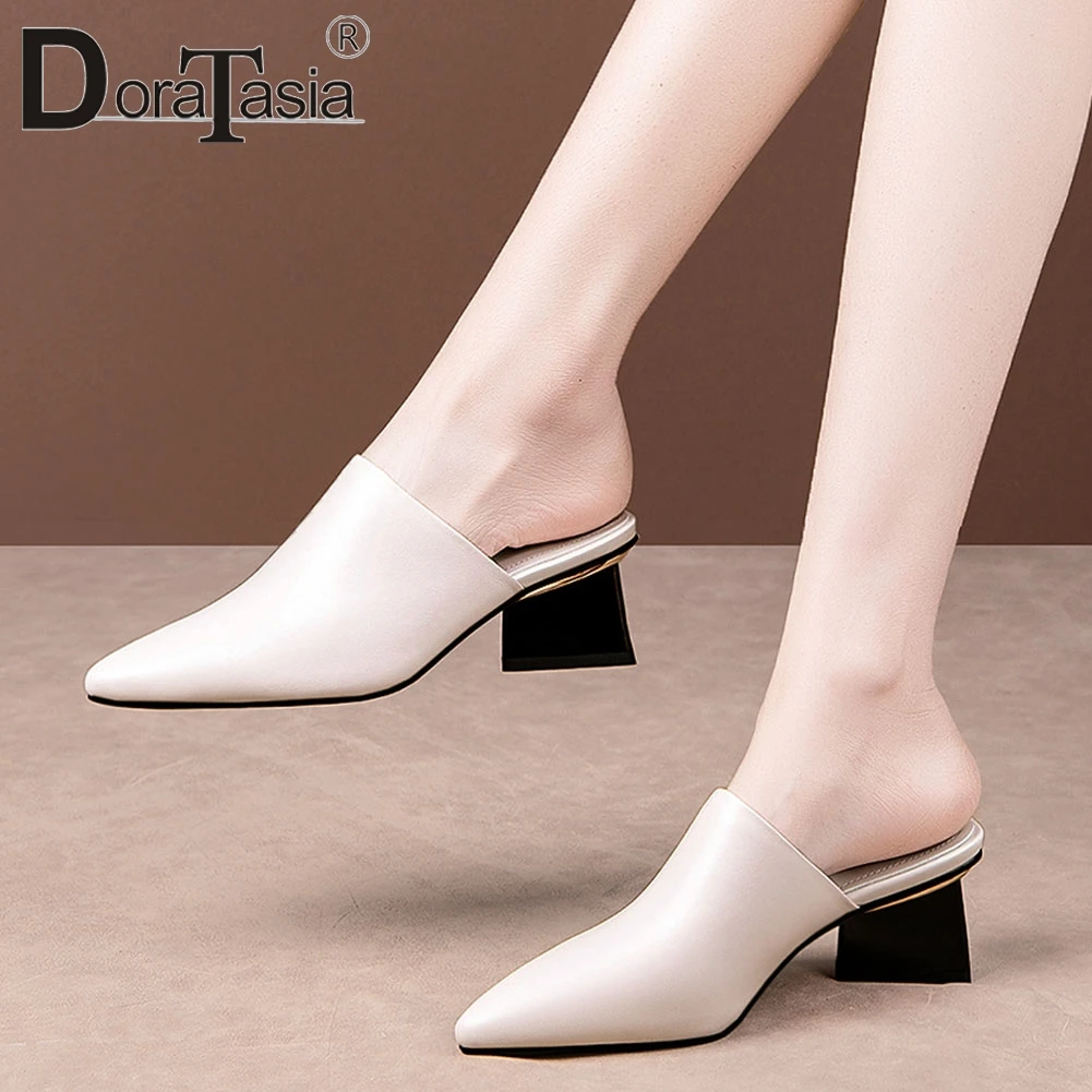 

DORATASIA Classic Female Spring Pumps Casual Leisure Mules Women Pointed Toe Slip On Solid High Heel Consise Shoes Woman
