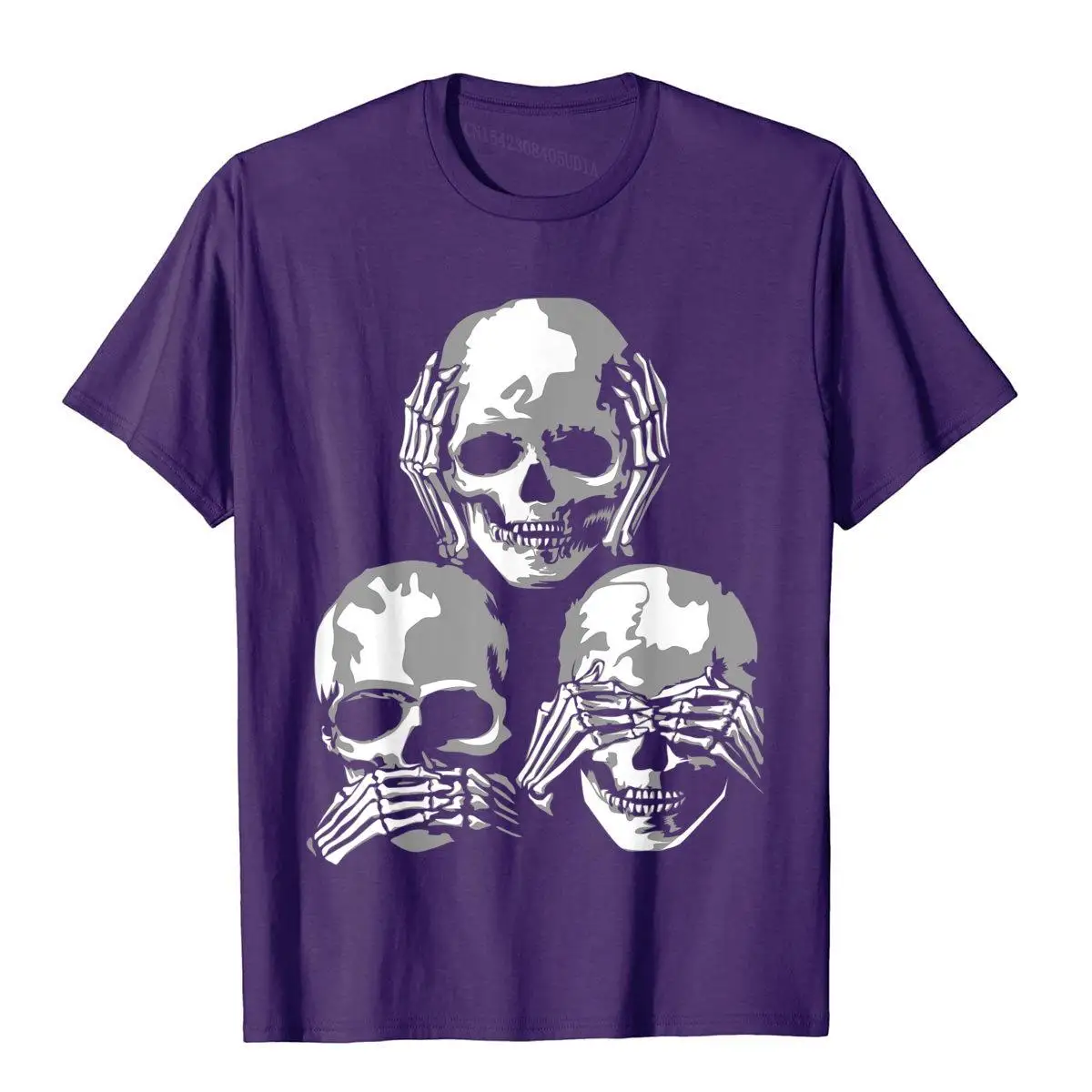 See No Evil Hear No Evil Speak No Evil Halloween Skull T-Shirt__B9896purple