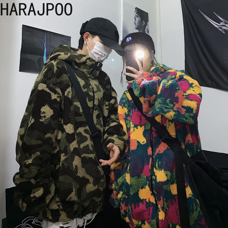 Парные парки Harajpoo зимние 2021 Ins Harajuku стильные уличные хип-хоп камуфляжные на