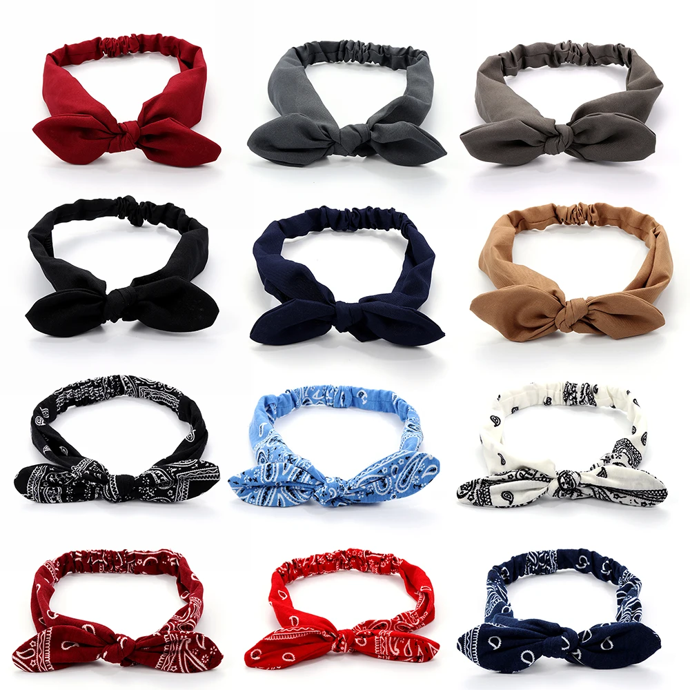 

1PC Solid Color Bunny Ears Headband Women Knotted Bow Hairband Female Stretch Rabbit Ear Hair Band Headdress Hair Accessories