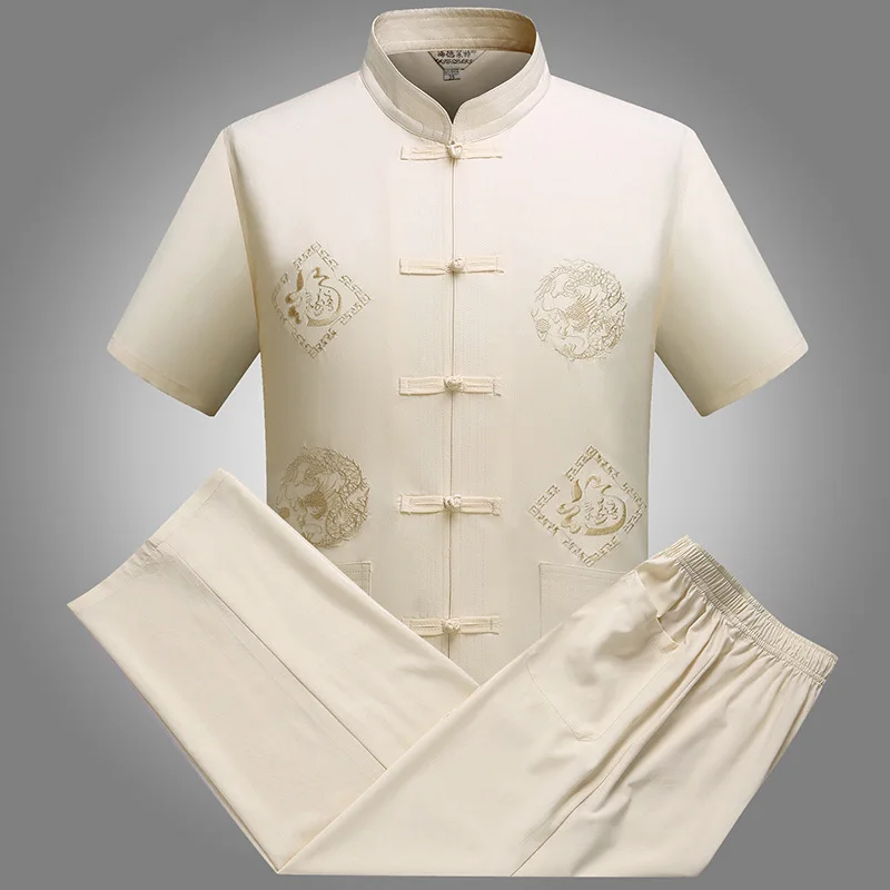 Traditional Chinese Clothing For Men Ethnic Embroidery Kung Fu Tang Suit Vintage Male Taichi Clothes Set Shirt&Pant Wushu Sets