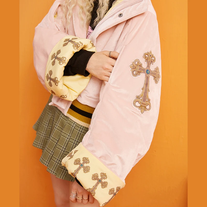 Greatest  ELFSACK Pink Solid Straight Print Warmness Coat Women 2019 Winter Flare Patchwork Sleeve Casual Off