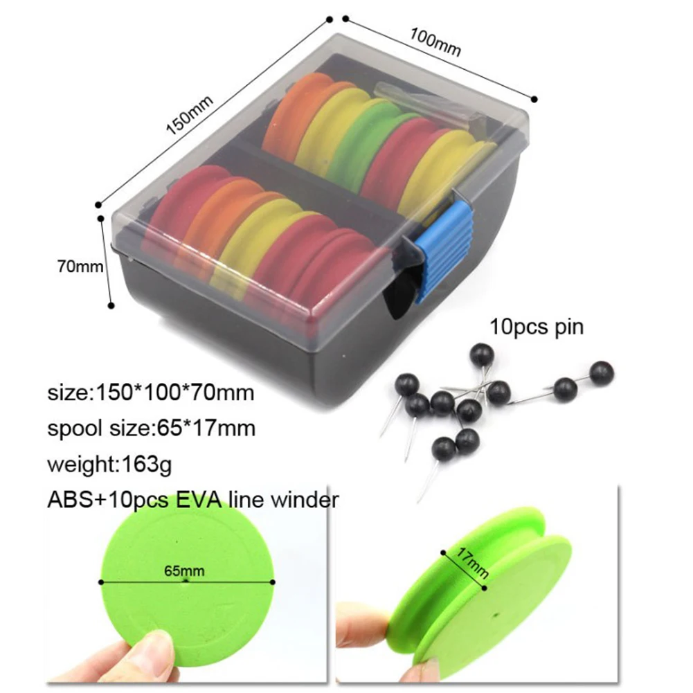 10 Set Fishing Line Round Coil EVA Foam Pins Fishing Line Winder Organizers Rig With Storage Box 150*100*70mm Quick Simple Using ► Photo 3/6