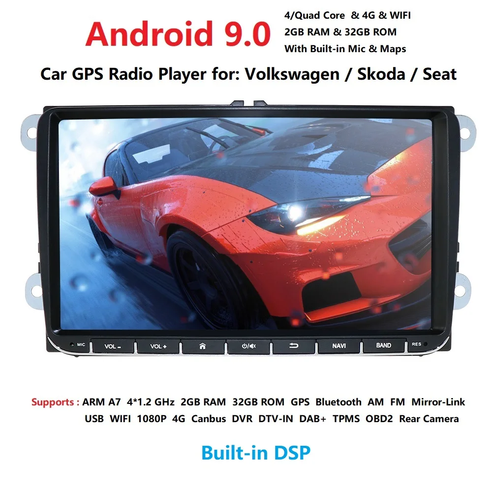 Excellent Car autoaudio Android 9.0 DAB+ For VW Volkswagen/Golf/Polo/Tiguan/Passat/T5/Beetle/EOS/Skoda/Octavia car Radio GPS 1080p  4core 2