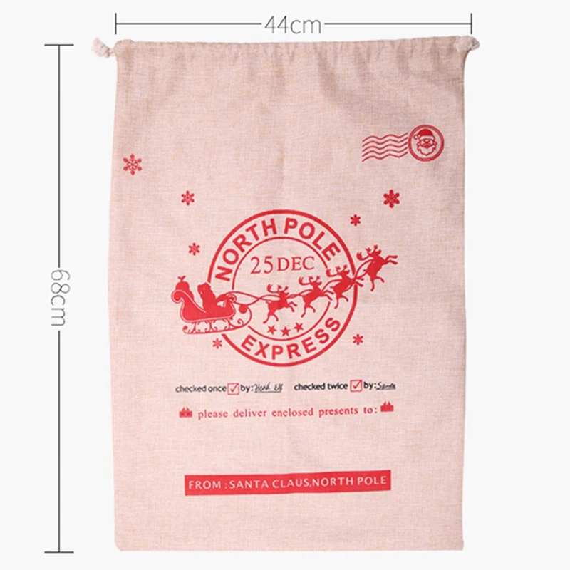 1Pcs Christmas Santa Sack Deer Canvas Santa Bag New Year Christmas Decorations for Home Stockings Gift Bag