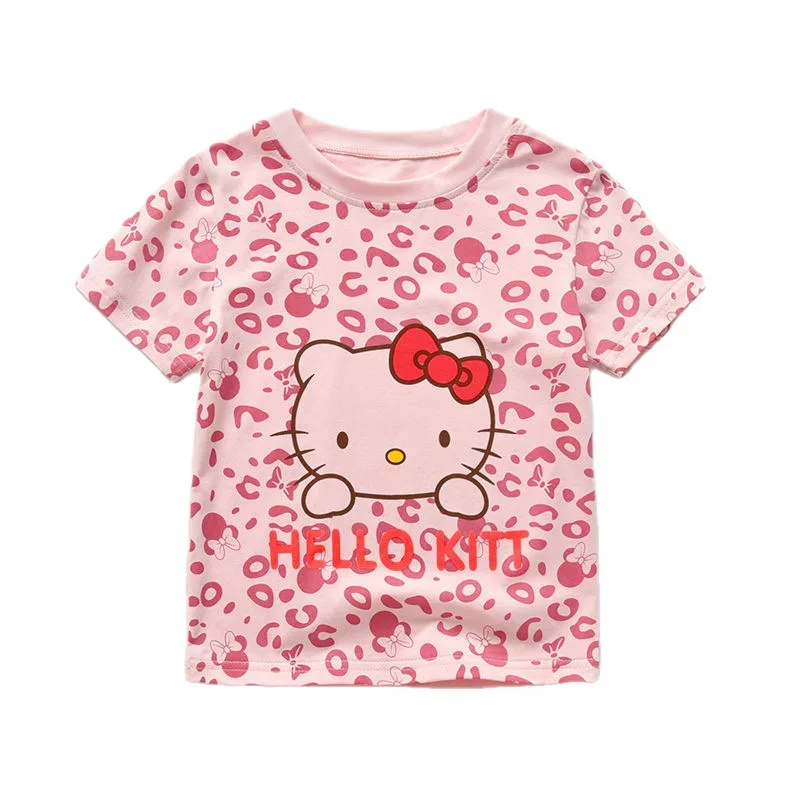 thumbnail image 1 of Hello Kitty-ropa de manga corta para niña, Tops bonitos de dibujos animados, camisa de media manga con fondo para bebé, 1 of 4