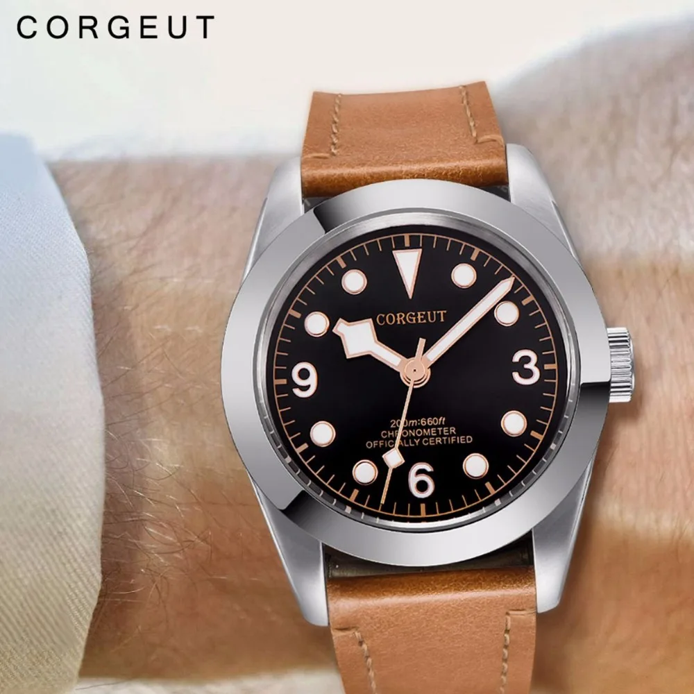 Corgeut военные светящиеся механические часы Мужские автоматические Роскошные Брендовые спортивные дизайнерские часы кожаные механические наручные часы