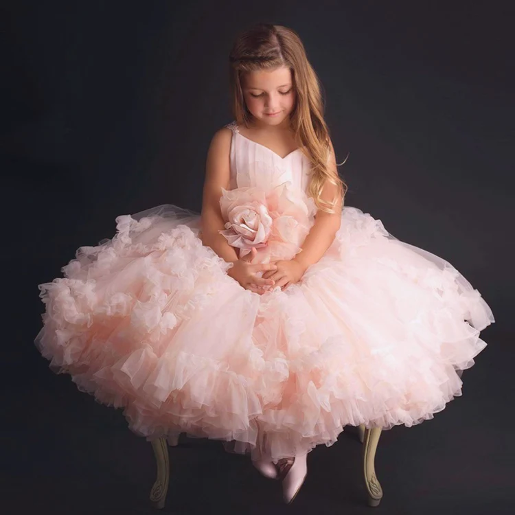 Розовый Розовые вечерние платья с цветочным узором для девочек; vestido daminha; платье с цветочным узором на тонких бретельках и бантом; кружевное платье для первого причастия - Цвет: Розовый