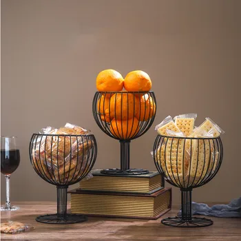 

Fruit Basket Wrought Iron Hollow Mesh Wine Glass Shape Snacks Dessert Storage Basket Tray Home Storage Decoration #YL10