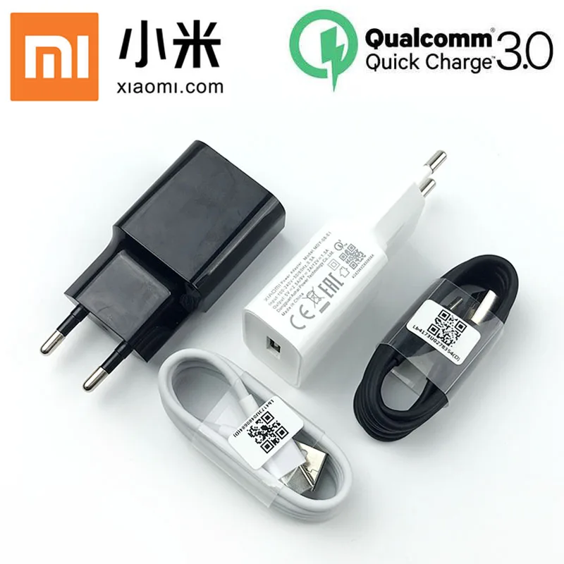 EU charger and cable Xiao mi EU быстрое зарядное устройство Адаптивное 18 Вт Быстрая Зарядка адаптер питания для mi 8 9 se 9t mi a2 a1 max 3 mi x 3 2 Red mi note 7 pro - Тип штекера: EU charger and cable