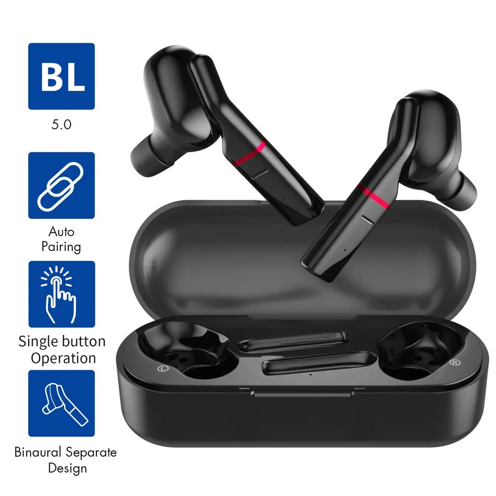 Bluetooth 5 0 Wireless Earphone TWS Binaural Sports Headset 3D Stereo Sound With Mic Handsfree Sports Earphone With Charging Box
