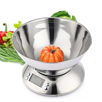 

5kg Digital Kitchen Scale Stainless Steel Food Libra Weight Sensor LCD Electronic Kitchen Scales Alarm Timer Weight Sensor Bowl