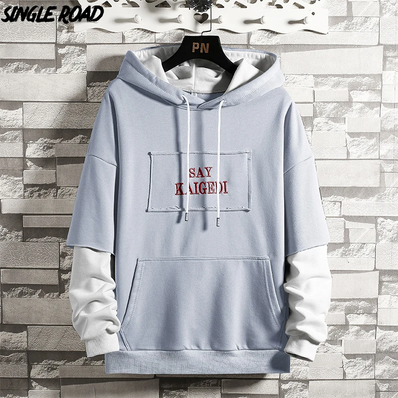 

SingleRoad Men's Hoodies Oversized Harajuku Japanese Streetwear Patchwork Sweatshirts Hip Hop Grey Hoodie Men Sweatshirt Male