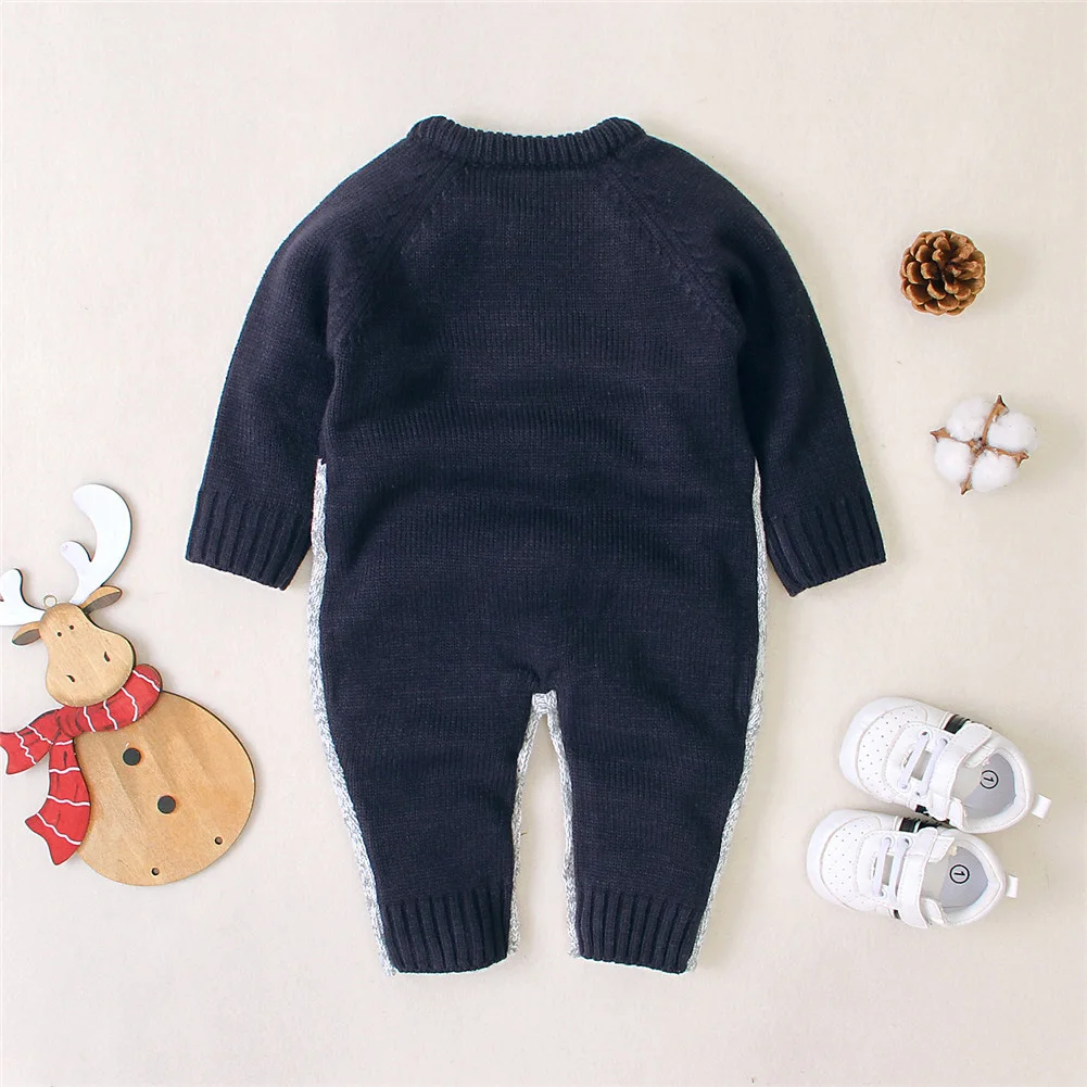 Трикотажный комбинезон с рождественским оленем для детей от 0 до 18 месяцев; Одежда для новорожденных девочек и мальчиков; милый детский комбинезон с рисунком; свитер; спортивный костюм