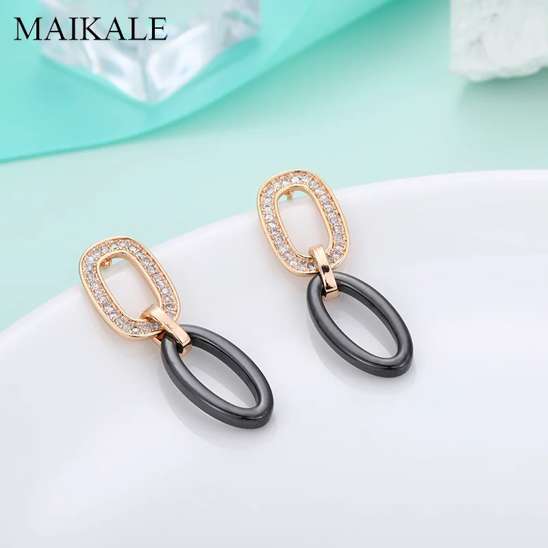 Женские керамические серьги-капельки MAIKALE, круглые золотистые/серебристые романтичные серьги модного дизайна с фианитом, ювелирные изделия для подарка