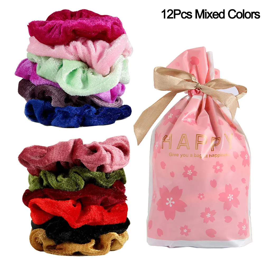 12Pcs Mixed Colors 6/12 шт. бархатные резинки для волос, эластичные резинки для волос, женские резинки для волос, веревки, конский хвост, держатель, аксессуары для волос для девочек - Цвет: 12Pcs Mixed Colors