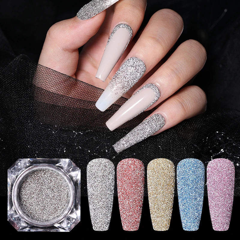 Gold Sliver Nail Crystals Reflective Powder Rainbow Glitter Shiny Pigment Iridescent Glass Micro Drill Nails Art Decoration