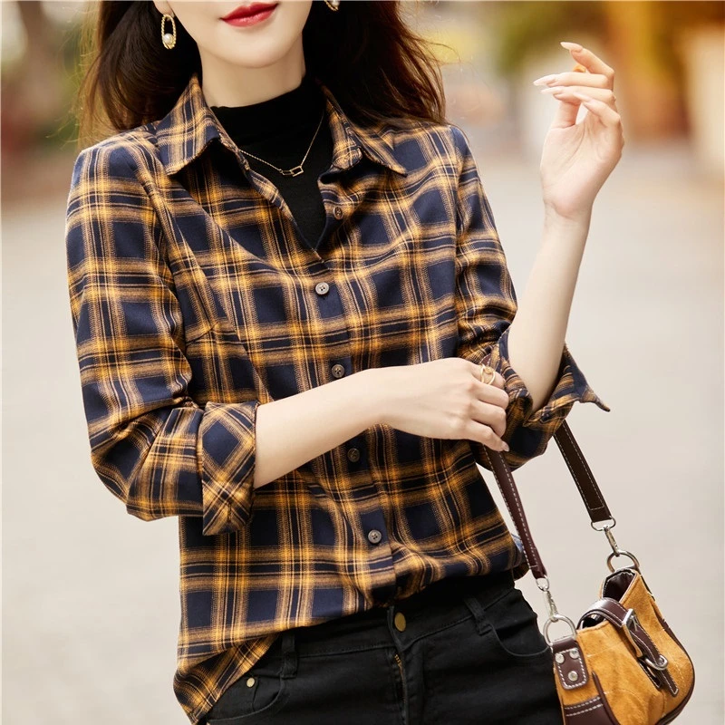 Camisas cuadros amarillas para mujer, blusas de manga larga para holgadas prendas de ropa informal para primavera y otoño|Camisa| AliExpress