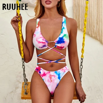 

RUUHEE 2020 Bikini Set Women Dye Tie Push Up Bikini Swimsuit Sexy Hollow Out Swimwear Brazilian Bandage Bathing Suit Biquini
