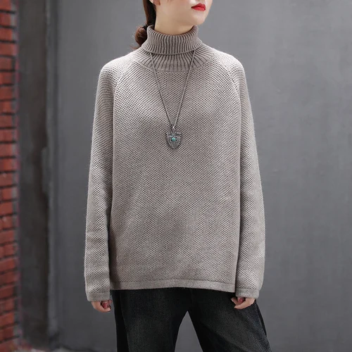 gray sweaters women Женский пуловер с высоким воротом, новинка, однотонный цвет, плюс размер, Свободный вязаный женский свитер, компьютерный трикотаж, пуловеры, высокое качество, Z3 - Цвет: gray sweaters women