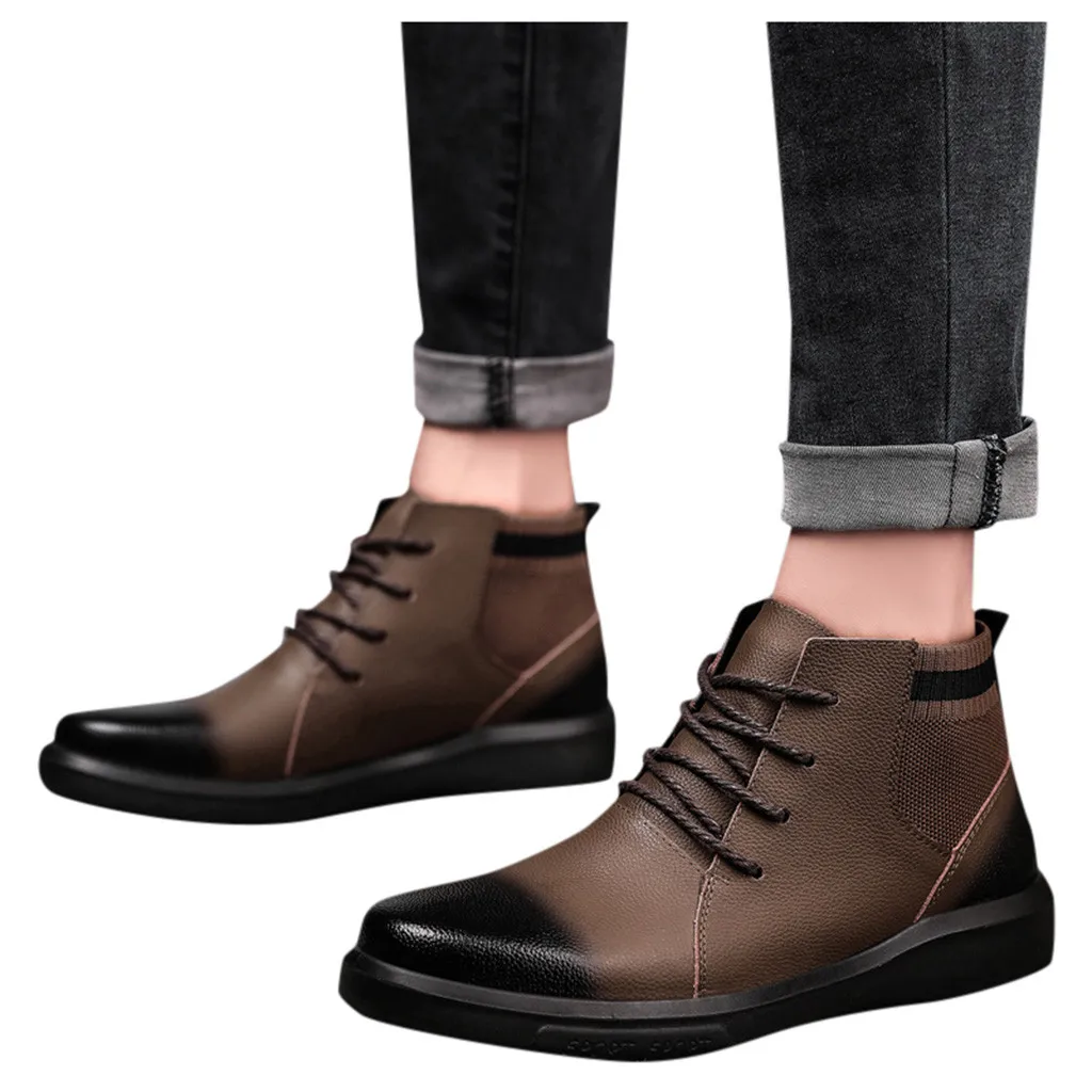 Men's Retro Leather Ankle Boots Casual Lace-Up Warm Boots Waterproof Comfortable Ankle Boots Fashion Outdoor Fashion Men Shoes