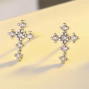 

Top Quality Silver 925 Sterling Earrings For Women Jewelry Classic Crystal Cross Stud Earring Female Accessories Christmas Gift
