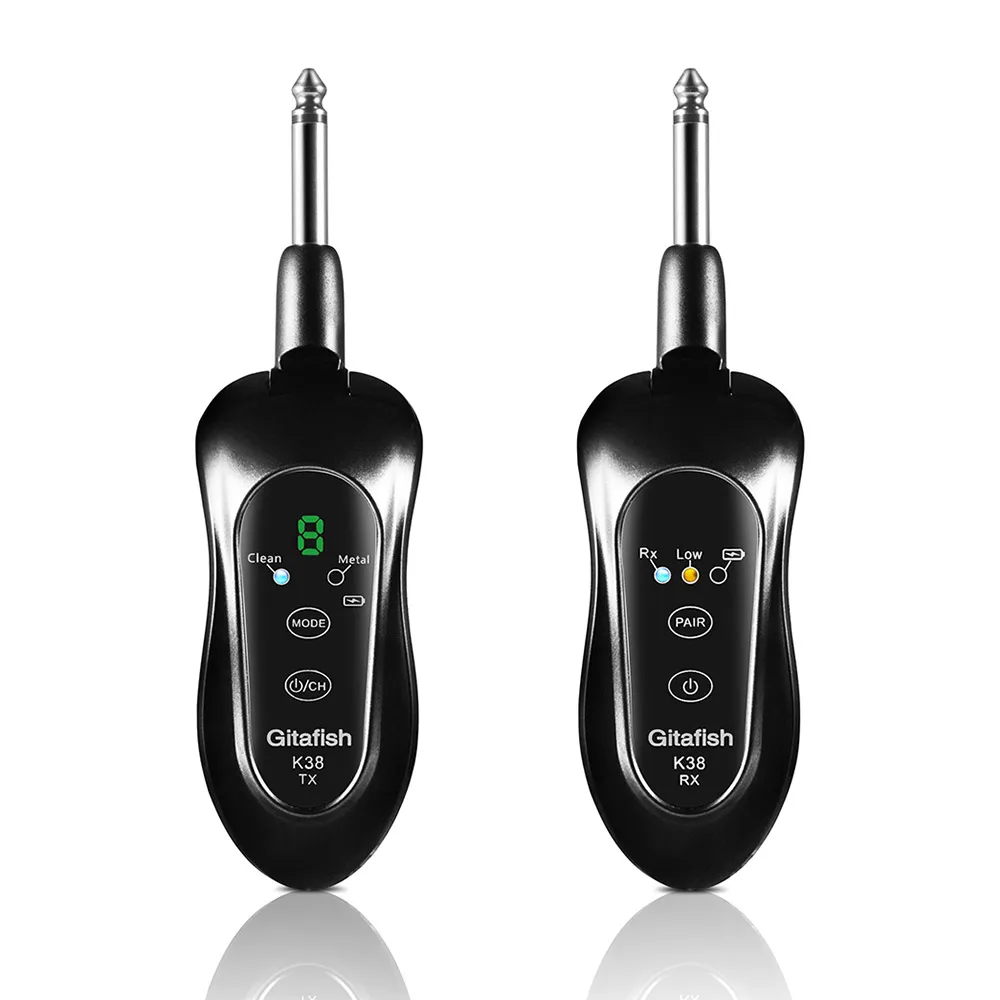 

Wireless Guitar System Guitar Transmitter Receiver Built-in Metal Clean Effects 50 Feet Transmission Range with Carry Bag