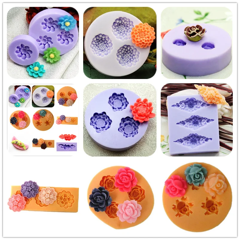 3 отверстия квадратные цветы силиконовые формы для цветов fondant глина инструменты
