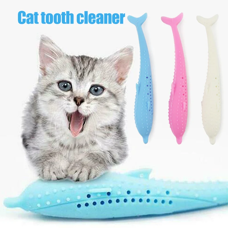 

Cat Toy Silicone Fish Shape Cat Toothbrush Teething with Catnip Pet Toys FAS