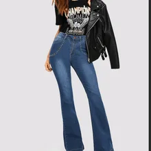 Женские осенние эластичные свободные джинсовые джинсы с высокой талией на пуговицах повседневные ботинки с карманами на пуговицах женские джинсы