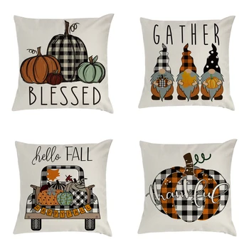 

Halloween Pillow Covers Rustic Fall Buffalo Check Plaid Gnomes Pumpkin Cushion Covers for Home Decorations 2020 New Arrivals