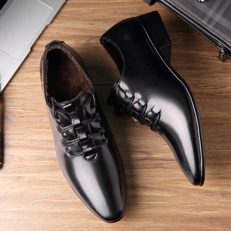 

Autumn & Winter New Style Leather Shoes Men Business Casual Shoes England plus Velvet Warm Cotton-padded Shoes MEN'S Dress Shoes