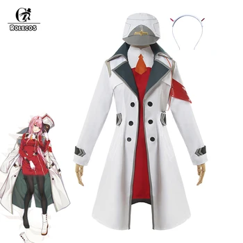 

ROLECOS Game DARLING Zero Two Cosplay Costume Dress Coat Hat Headband DARLING in the FRANXX 02 Cosplay Women Uniform Trench Suit
