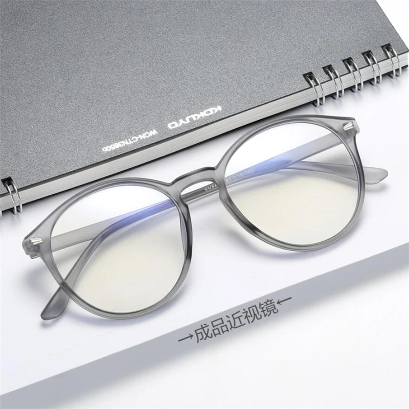 Big Frame Oval Women Men Myopia Glasses Finished Retro Gray Frame Prescription Eyeglasses Female 0 -0.5 -0.75 -1.0 To -6.0 3