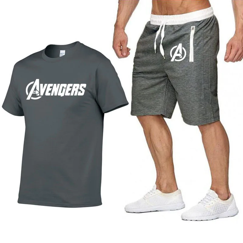 Promotion new mens sports t-shirt + shorts 2 piece set marvel hero mens  t shirt shorts men  casual tshirt mens  clothing streetwwar tops