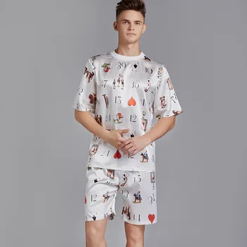 

New Men Pajamas Short-Sleeved Thin Silk Men's round Neck Leisure Set Loose and Plus-sized Set sleepwear men men pajamas
