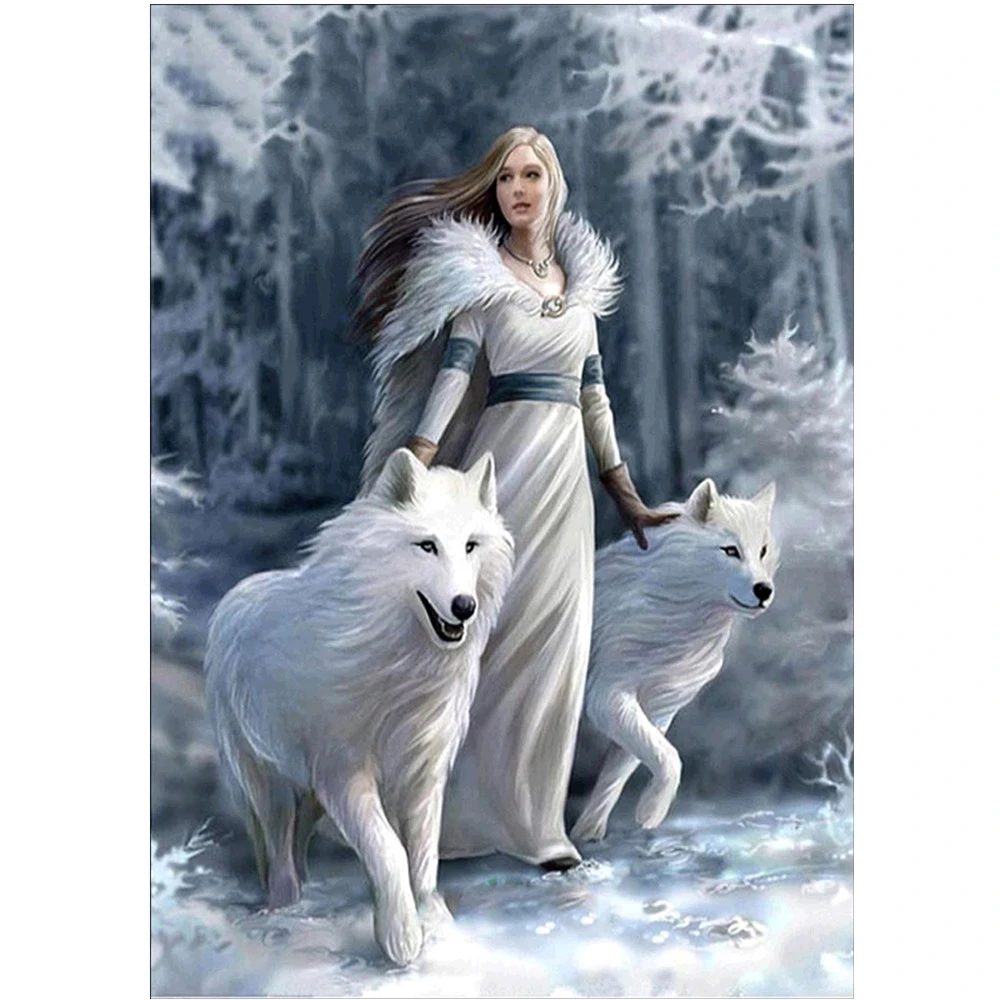 

DIY 5D Diamond Painting Full Circle Diamond Animal Wolf Woman Cartoon Home Wall Decoration Gift