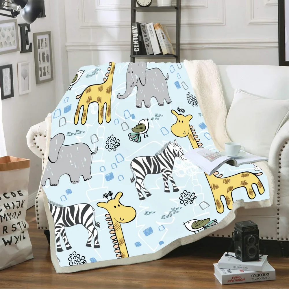

Giraffe Zebra Series Throw Blanket 3D Digital Cartoon Animal Print Plush Sherpa Fleece Blanket for Kids/Teens Room Decoration