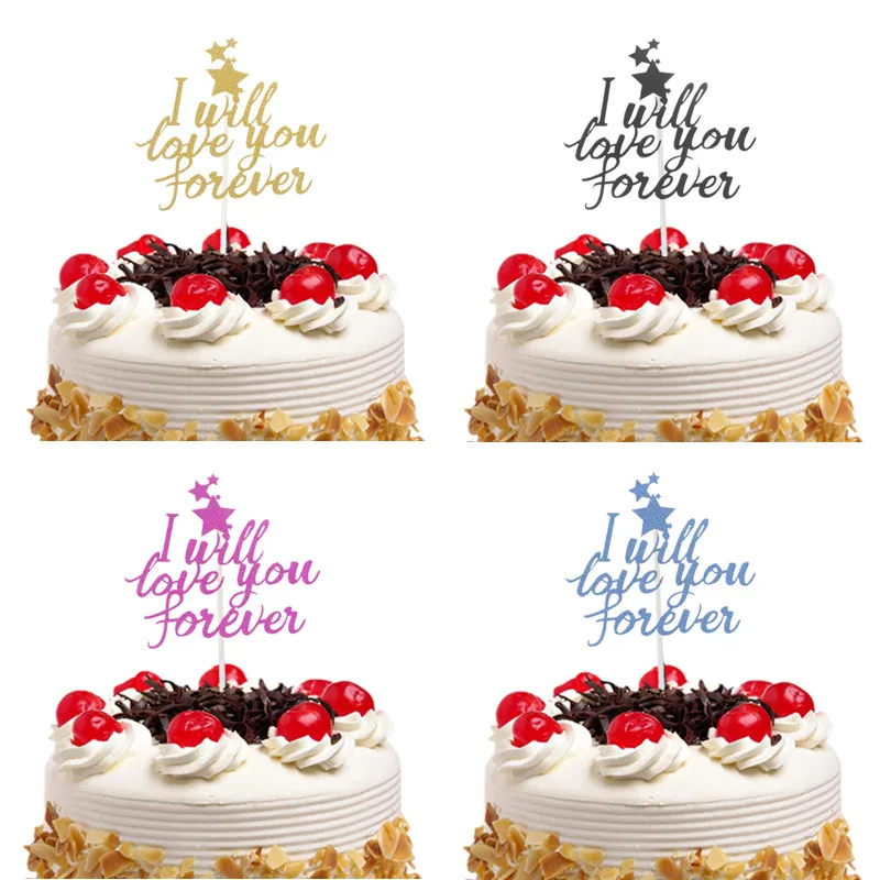 I Will Love You Forever Cake Topper Flags Gillter Xmas Cake Topper Kids Happy Birthday Wedding Baby Shower Party Baking DIY 20pc