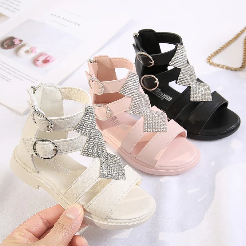 ULKNN New Fashion Crystal Roman Princess Beach Shoes Big Kids Leather Sandals 2020 Summer Kids Shoes 2 3 4 5 6 7 8 9 10 11 12