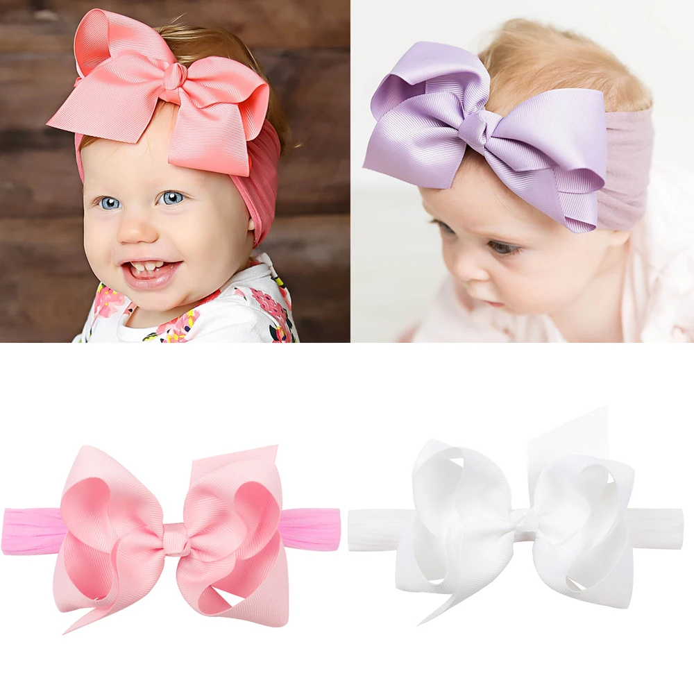 

Oaoleer 4 '' 5 Pcs/Lot Nylon Head Bands for Girls Grosgrain Ribbon Hair Bows with Soft Bands Handmade Headbands Hair Accessories